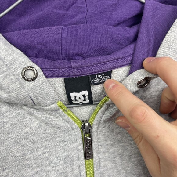 Y2K DC Shoes Full Zip Hoodie Men S Logo Gray Purple Skateboarding Grunge Read - Picture 5 of 16